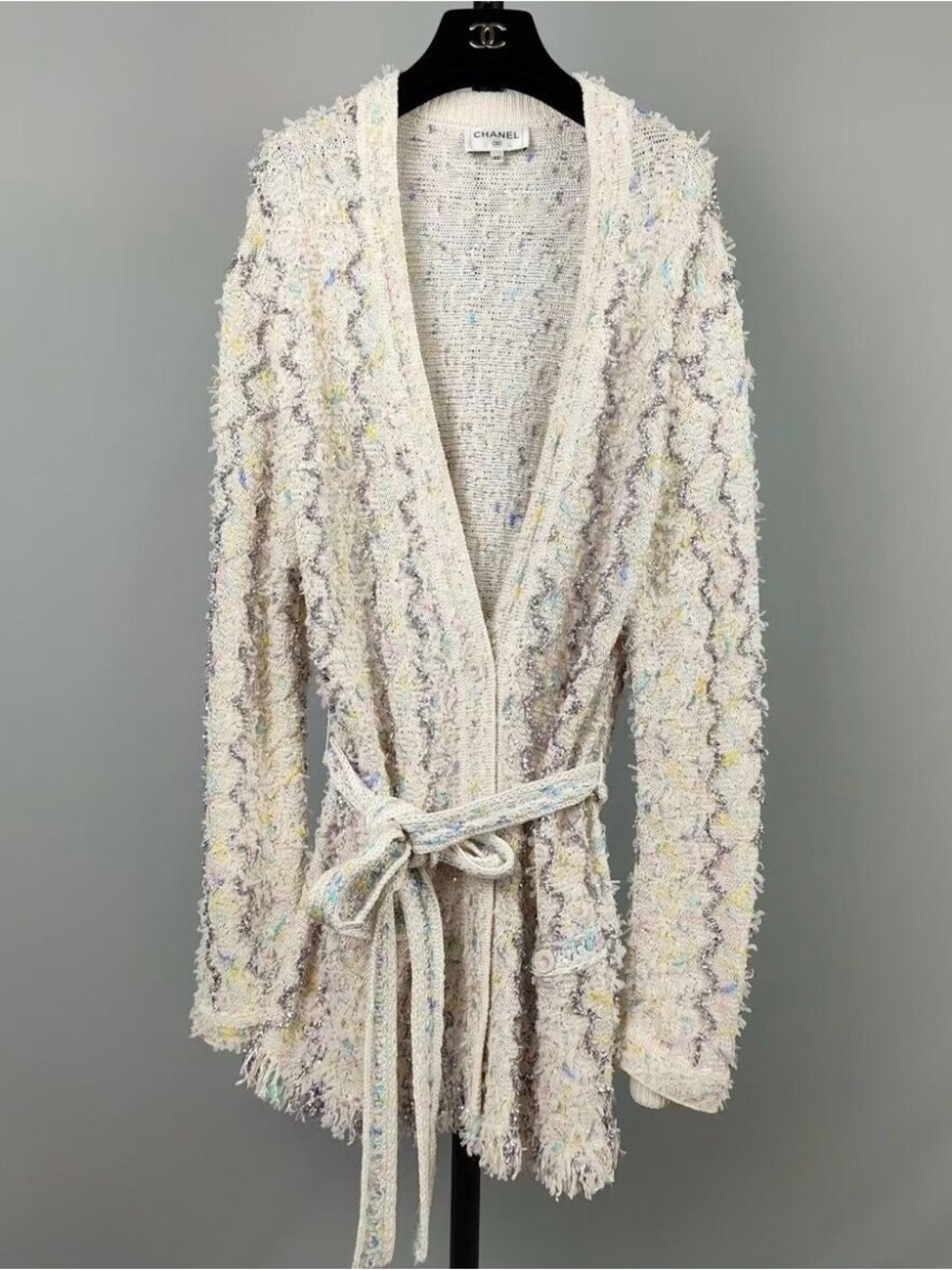CHANEL Ivory Bouclé Knit Cardigan with Pastel Flecks